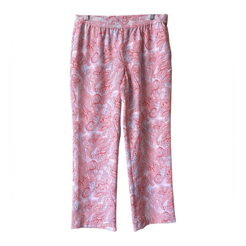 Talbots Paisley Blue Orange/Red White Pull On Crop Ankle Pants Sz 8